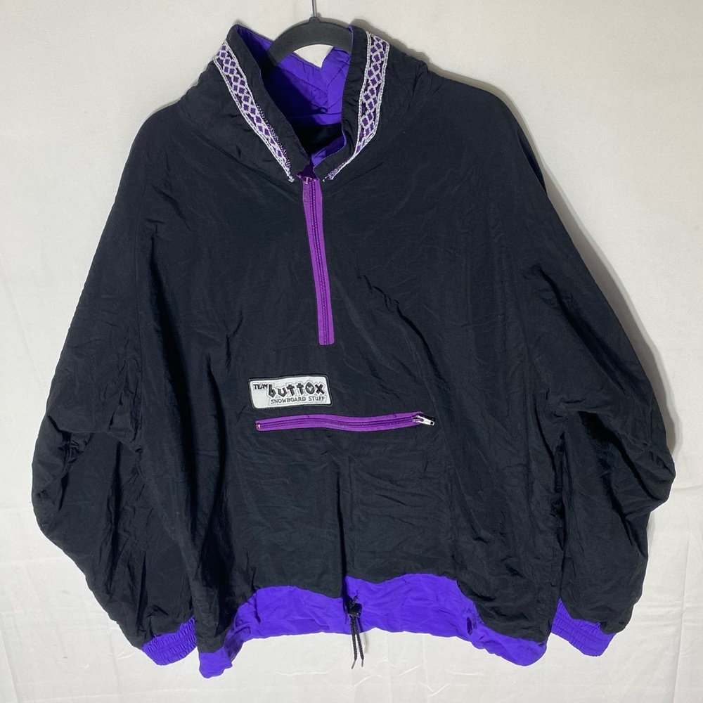 Vintage Team Buttox Snowboard Stuff Black Purple Half Zip Pullover Jacket M